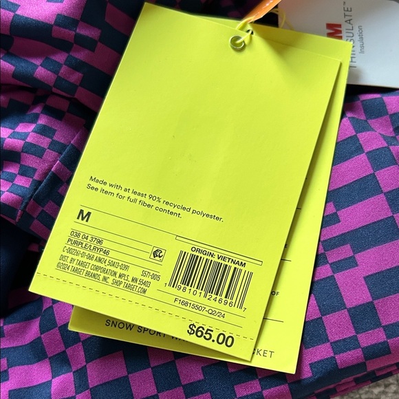 Kids Checkered Blue and Purple Snow Sport Waterproof Jacket - Picture 3 of 4